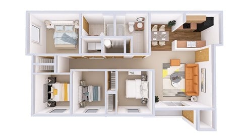 Floor plan for 4 beds, 2 baths, 1274 sqft